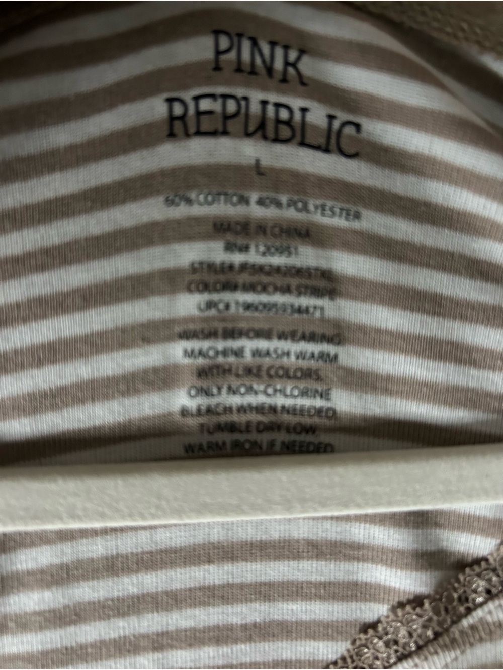 Pink Republic Taupe & White Striped V-Neck Long Sleeve Top - Picture 2 of 8